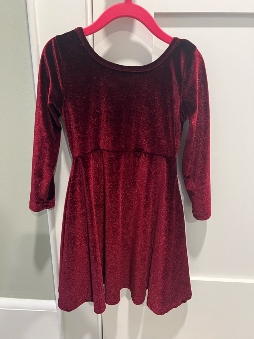 Girls' Red Velvet Long-Sleeve Dress